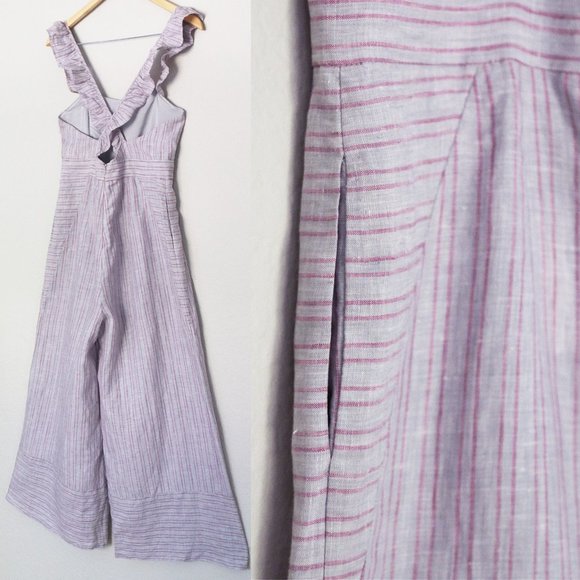 Anthropologie Elevenses Linen Nantucket Ruffle Wide Leg Jumpsuit Lavender $148 - Picture 12 of 16